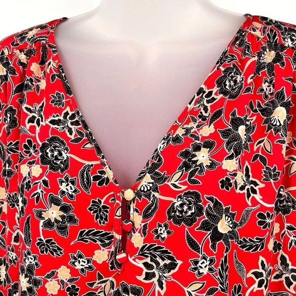 Parker Womens Dress M 100% Silk‎ Floral Ruched Short Sleeves Ruffle Hem Short - Picture 6 of 13